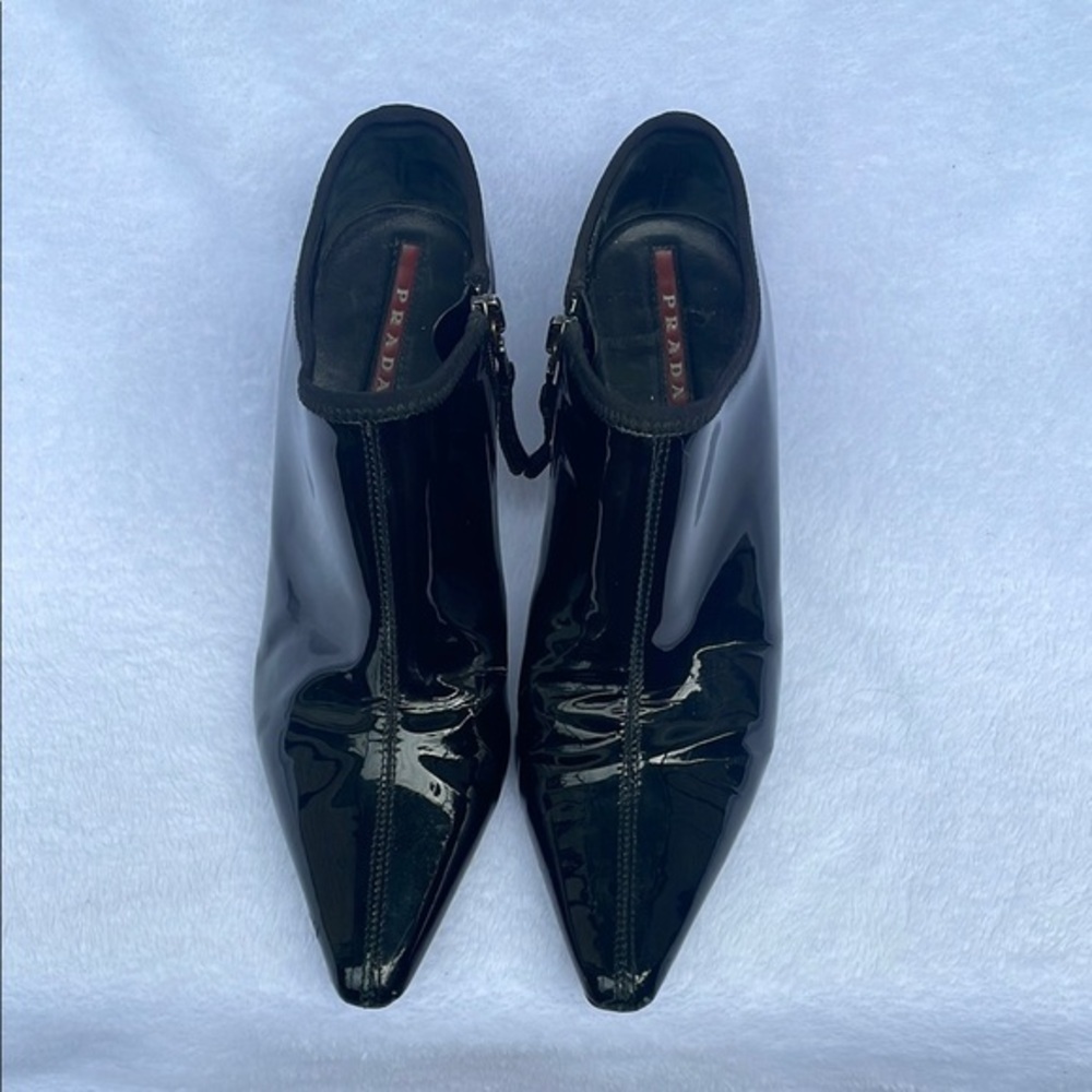 Prada Glossy Black Ankle Booties